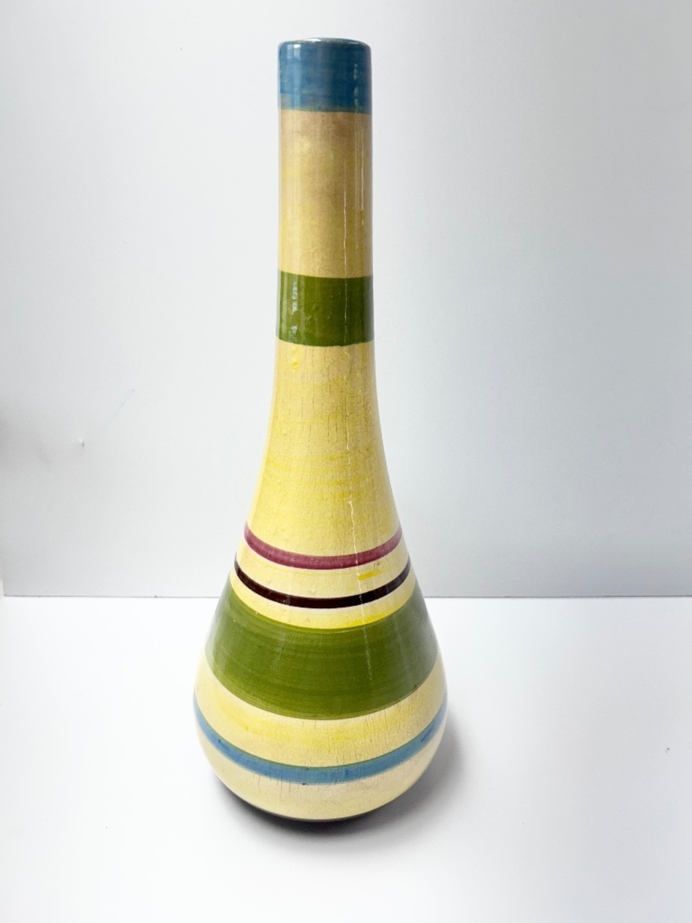 Vintage Secla Made in Portugal Hand-Painted Pottery Vase MCM Retro 12 Inch